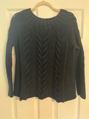 Bamford 100% Organic Cotton Black Cable-Knit Scoop Neck Sweater
